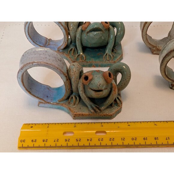 Frog-Shaped Napkin Rings Earthy Colors Handmade Stoneware Alfresco Table Decor - Picture 9 of 10